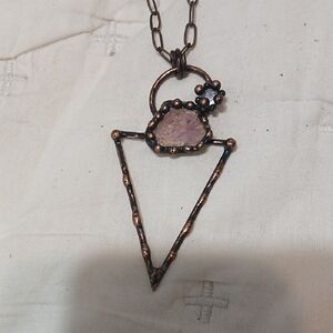 Hand Crafted Copper Triangle Necklace with Lavender Druzy and Accent Crystal